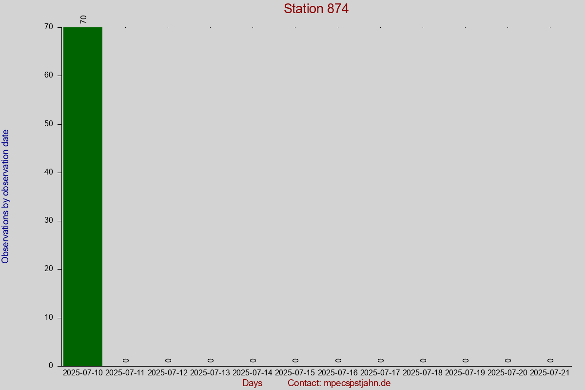 Observation totals by observation interval for station 874