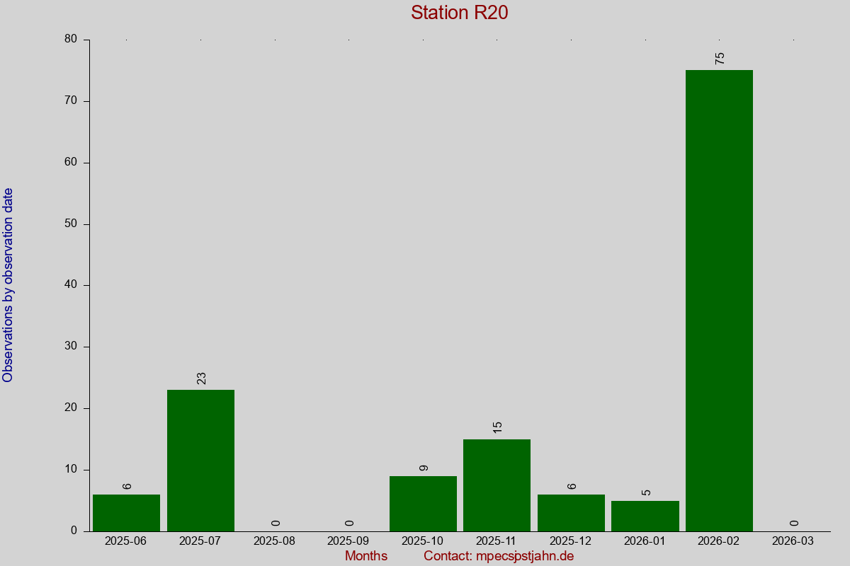 Observation totals by observation interval for station R20