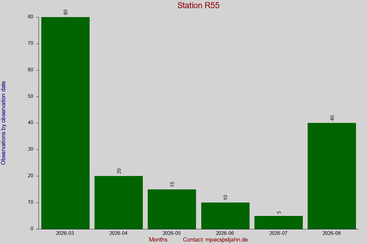 Observation totals by observation interval for station R55