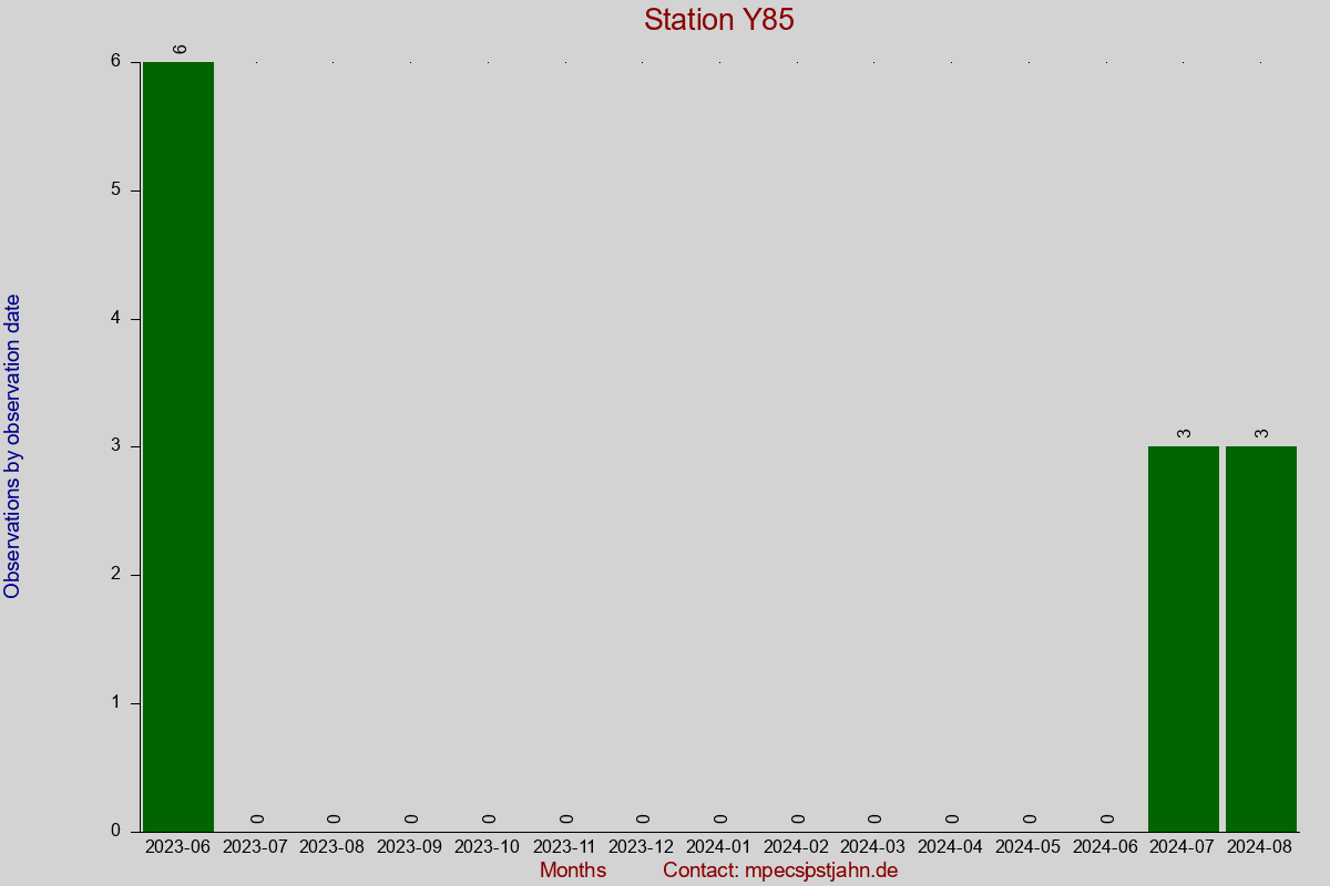 Observation totals by observation interval for station Y85